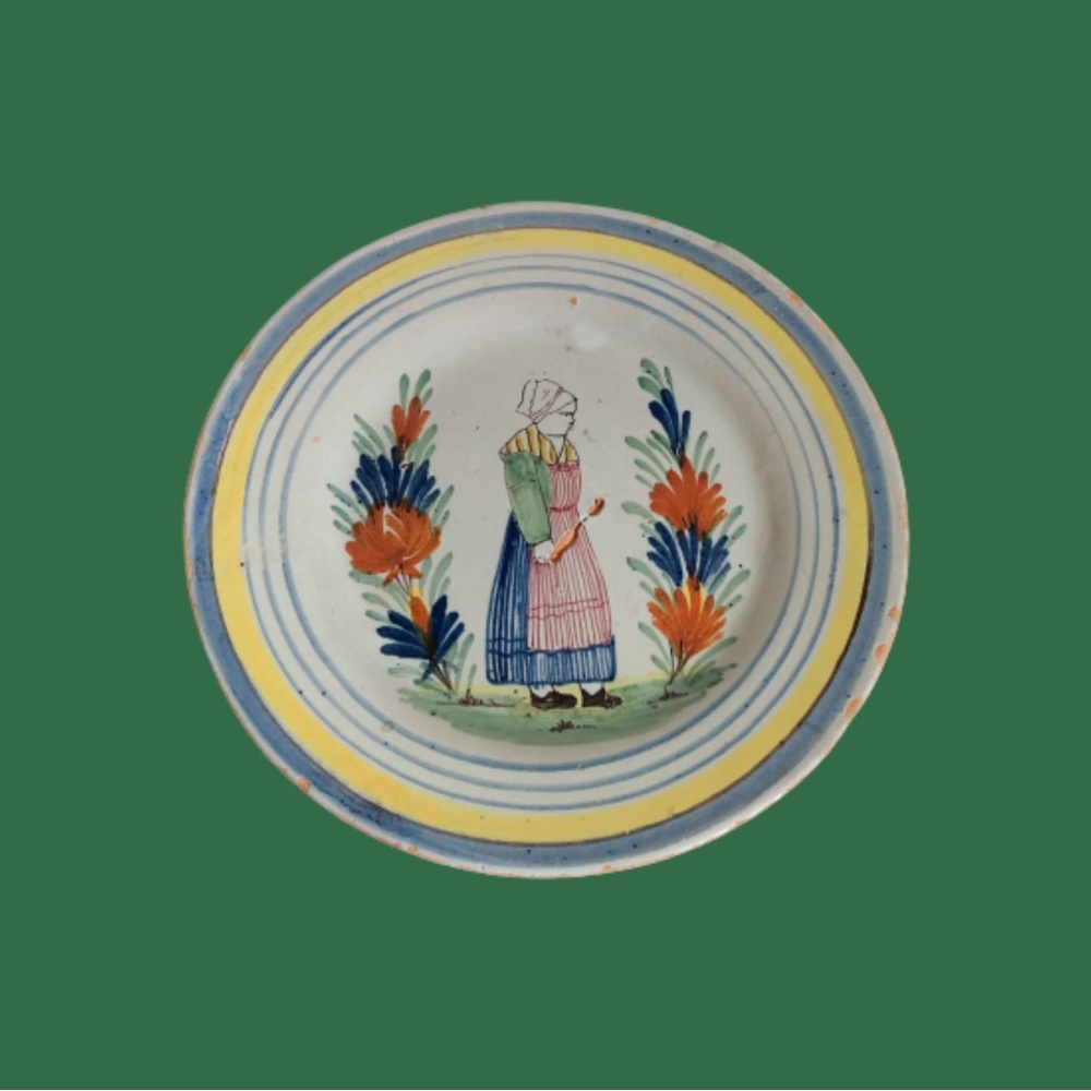 Antique faience pottery plate Quimper? Porquier-Beau? PB X Breton